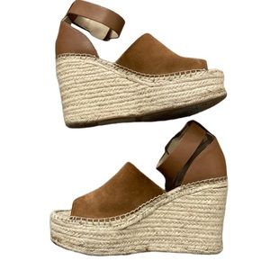 Marc Fisher Mladalyn Tan Suede Espadrille Platform Wedges, Size 10